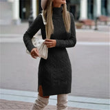 Fashion Knitted Sweater Dress Women Long Sleeve V Neck Solid Jumper Loose Knit Dresses Autumn Winter Female Sweaters
