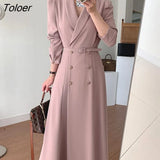 Elegant White Dress Women 2023 Spring Double Breasted Notched Neck Vestido Dress Female Long-sleeve Women Clothing