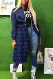 Mesh Cascading Ruffles Extra-long Coat for Women Zipper Up Long Sleeve Slim Jackets Autumn Winter High Waist