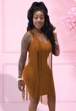 Sexy U-neck Sleeveless Fringe Tassels Bodycon