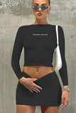 Two Piece Sets Womens Outfits T Shirt Crop Top And Mini Skirt Suit Streetwear Club Party Fit Slim Y2K Fashion Ladies