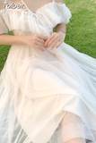 Philosophy Lolita Style Mesh Ruffles Slash Neck Off Shoulder Lace Up Women Summer White Dress Spaghetti Strap