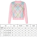 sweater long sleeve knitted fabric rose clay Casual Loose Autumn Winter Knitted Sweater Women Y2K Argyle Long Sleeve