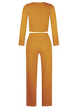Ribbed Crop Top and High Waist Pants 2pc