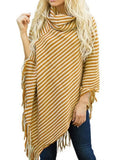 Striped Turndown Collar Pullover Fringe Irregular