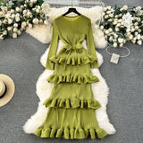 Banquet Dress High-End Light Luxury Niche Leaf-Side Cake Dress Heavy Industry Folds Long