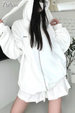 Ear Hooded Sweatshirt Women High Street Fashion Y2K Clothes Zip Up Hoodies Vintage Long Sleeve Oversized Jackets