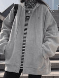 Solid Color Oversized Zip Up Hoodie-Outfit