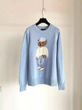 New Women's Casual Round-Neck Bear Pattern Embroidered Sweater Knitted
