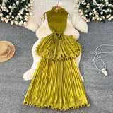 Luxury High-End Feeling Sleeveless Dress Women's Summer Lotus Leaves Side Waist Temperament Niche Chic Beautiful Long