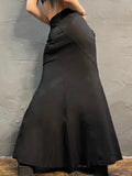 Gothic Mermaid Skirt Long Women Vintage Chinese Dragon Print High Waist Lace Up Slim Goth Black Maxi Skirt