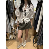 High-End Lace Pocket Design Shirt Women Spring New High-Waisted Work Clothes Half Short Skirt