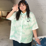 Women Plus Size Shirt Kawaii Print Cute Harajuku Polo Collar Blouses Oversize Korean Casual Pink Tops Unisex
