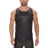 Toloer Men's Sexy Soft Lacquer Leather Vest Bright Leather Close-Fitting T-Shirt Size Accurate No Smell-Outfit