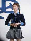 Luth's Same Tibetan Cyan Knitted Cardigan Women 2025 Early Autumn College Style Buds Half-Dress Three-Piece