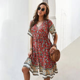 Mini Dresses for Women Party 2021 Summer V-Neck Ruffles Sexy Dress Ladies Short Sleeve Casual Holiday Boho Dress
