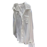 Casual Off Shoulder Shirt For Women Lapel Long Sleeve Asymmetrical Solid Button Through Blouse Female Clothing