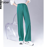 Women Pants 2022 Summer Straight Wide Leg Trousers Solid Black Casual Basic Casual