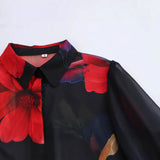 2025 Shirt Top Women's Print Chiffon Autumn Flower Women's