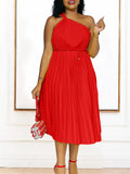 Women's 2025 Summer New Solid-Colored Oblique Shoulder Strap A Skirt Loose Pressure