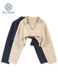 Korean Style V-neck Short Knitted Sweaters Women Autumn Fashion Long Sleeve Sexy Streetwear Outerwear Female Crop