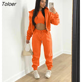 Winter Thick Warm Fleece 3 Piece Set Tank Top Jacket and Pants Long Sleeve Coat Haren pants Tracksuit Sports
