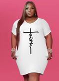 Print Round Neck Short Sleeves Plus Size Shirt