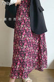 Philosophy Women Elegant Floral Print Long Beach Purple Skirt Vintage Mujer Maxi Retro Elastic High Waist A-line