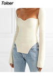 2023 new Autumn and Fit fashion women clothes cashmere sqaure collar full sleeves elastic high waist sexy pullover
