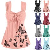 Sleeveless Top Women Fashion Vest Summer Butterfly Print Casual Sleeveless Slim Vest Solid Color Swing Cami