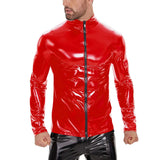 Toloer For Men's PVC High Bright Patent Leather Coat Sexy Leather Leather Coat No Odor Size Accurate-Outfit