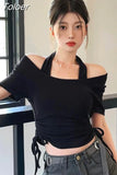 Two Tshirts Women Clothing Bandage Off Shoulder Temperament Ladies Tops Tunic Fashion Casual Summer T Shirts Ropa