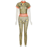 Sisterlinda Casual Sexy Women Two Piece Set Short Sleeve See Through Tops+Leggings Slim Stretch Matching Outfits Streetwear