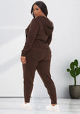 Plus Size Contrast White Zipper Long Sleeve Hoodies And Pant