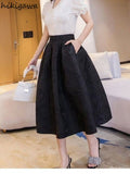 Skirt for Women 2023 Faldas Mujer De Moda High Waist Slim Floral Vintage Black Skirts A-line Temperament Office Lady