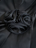 Fashion Women Blazer Slim Notched Collar Detachable Flower Single Breasted Waist Black Suit Dress Summer 2023 New