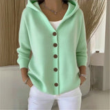 Knitted Hooded Sweater Button Open Shirt Jacket Autumn And Winter New Solid Color Casual Fashion