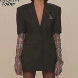 Shiny Jacket Summer Blazer for Women Long Diamond Patchwork Sleeve Office Lady Elegant Coat Streetwear Female