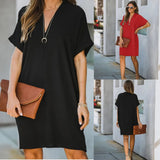 V-neck Short-sleeved Solid Color Loose