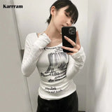 Grunge Print Long Sleeve T-shirt Korean Fashion Graphic T Shirts Y2k Aesthetics Kpop Tops Sexy Slim Tee Shirt