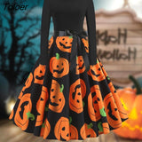 Women Dress Hallowen Dresses O Neck Bowknot Bat Loose Hem Lady Dress Princess Dress Ladies Costume Festival Party