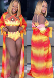 Sexy Beachwear Print Vest And Panty Robe 3 Piece