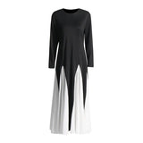 Fashion Dress Women 2025 Spring New Impact Color Splicing Design Dress Round Neck Long Sleeve High-End Long