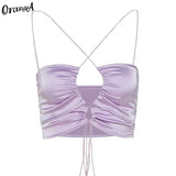 Puss Women Cyber Y2K Tank Tops Elegant Hollow Out Chic Halter Sleeveless Bandage Sexy Basic Skinny Tube Top