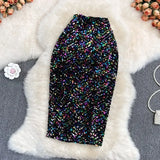 Women Sequins Glitter Pencil Skirt 2022 Fashion Autumn Winter High Waist Slim Bodycon Skirt Knee Length Club Party