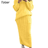 Autumn Winter Two Piece Set Women Winter Long Sleeve Jumpers Sweater Skirt Set Warm Knitted Outfit Top and Pants
