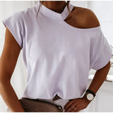 Shoulder O-neck Short Sleeve Women's Tshirt Loose Solid Ovesize Ladies Tshirts 2021 Fashion Casual Women Summer Clothes