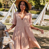 Dress 2021 Women Pink Elegant Midi Sleeve Ruffle Mini Vintage Dress Sweet V Neck Party Clothes Robe Femme Y2k