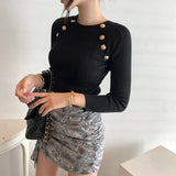 Autumn and Winter Fashion Korea Sweater Women Elegant Buttons Cotton Lady T-shirt Pullover Bottoming Knitted Sweater