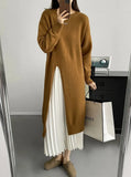 Women's Side Split Knitted Sweater Dress Autumn Winter Grau Beige Brown Black Design Woolen